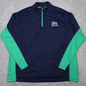Notre Dame Champion Elite Pullover Mens XL Blue/Green Fighting Irish L/S 1/4 Zip